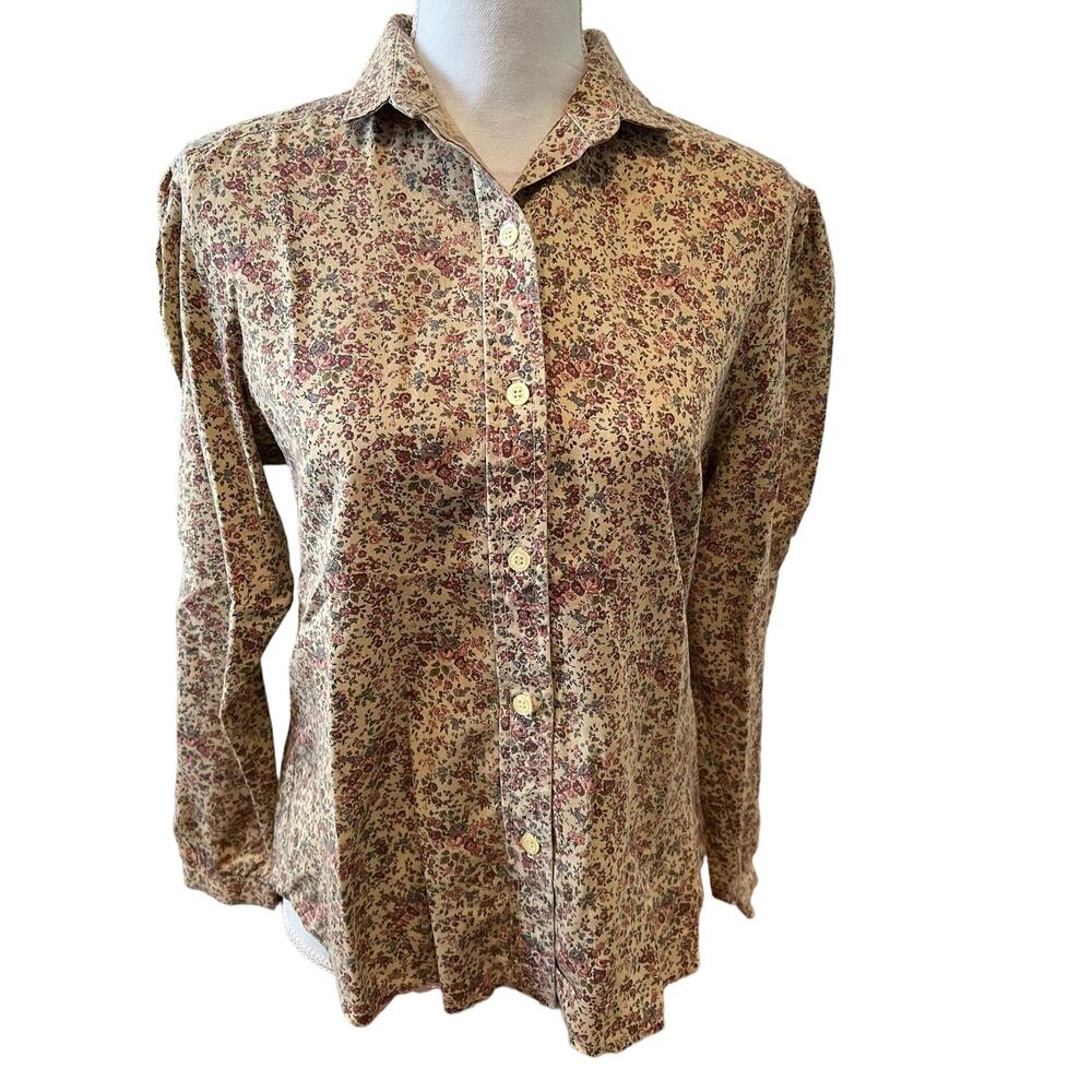 Vintage 70s Shirt Knits Ltd Button Down Shirt Rust Ditsy Floral Print